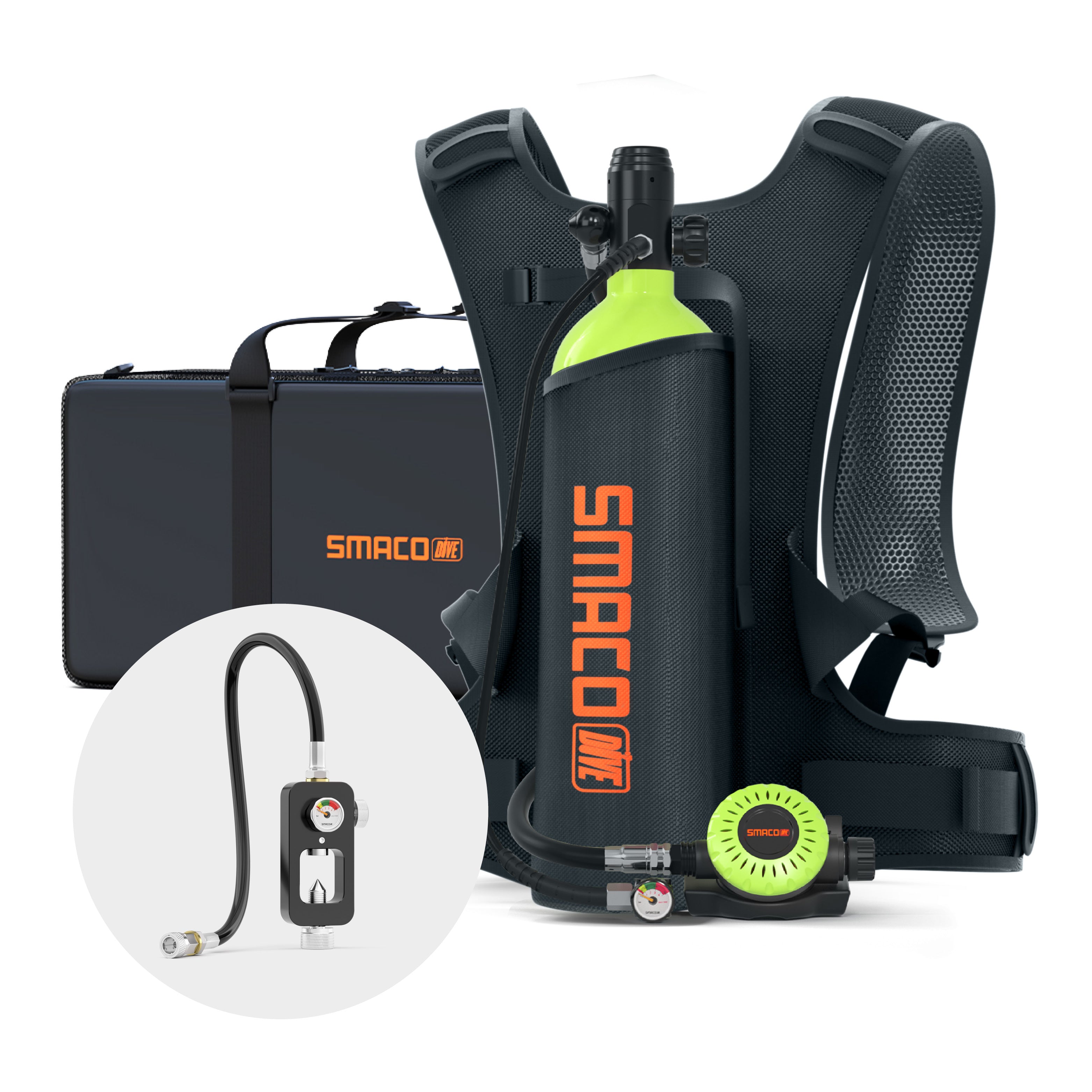 SMACO S700Plus 2.0L Mini Scuba Tank - Vest and mesh bag included
